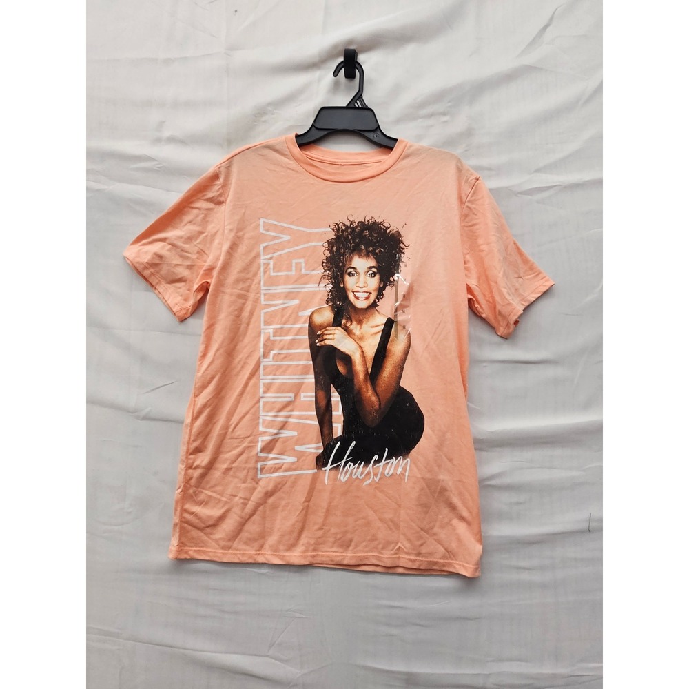 Goodie Two Sleeves Womens Whitney Houston Graphic Tee Orange Cotton Size Medium